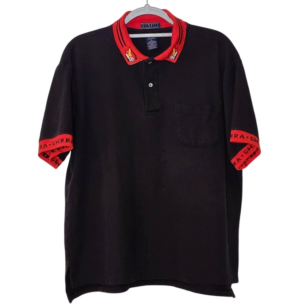 Vintage Hilton Polo Shirt Mens XL Gold Wing Road‎ Riders Association Black Red